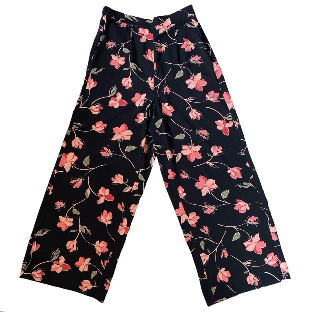 MINKPINK Black Floral High Rise Wide Leg Lightweight Palazzo Pant Trouser MEDIUM